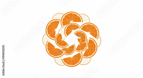 Circular arrangement of sliced citrus fruits against a white background