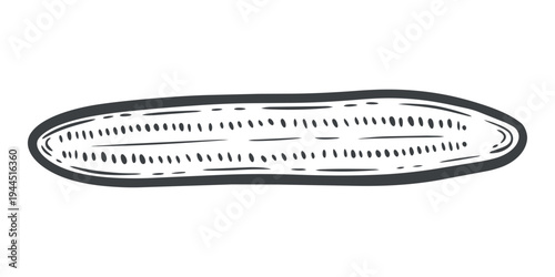 Cucumber cut in half, seeds, lines, hand-drawn, black and white, graphic illustration, engraving isolated
