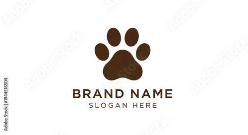 Brown paw print logo with text space for brand name and slogan.