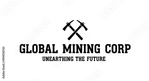 Global Mining Corp logo with crossed pickaxes and tagline 'Unearthing the Future'.