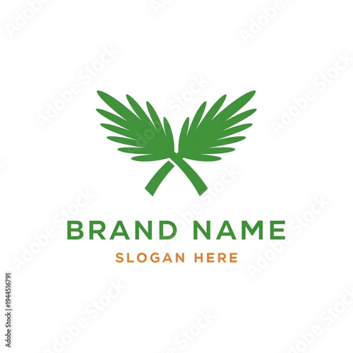 Green palm leaves forming a butterfly shape, representing nature and branding.