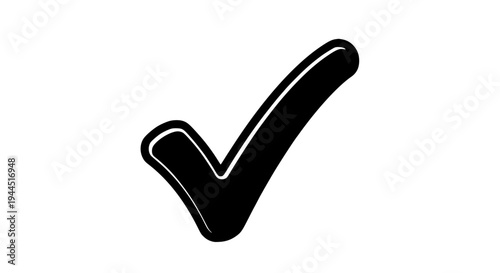 Checkmark icon with black color and white outline on white background featuring check mark, tick, tick mark with
