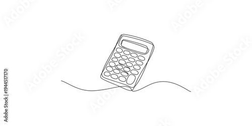 Continuous line drawing of a calculator floating above a wavy line mathematics calculation finance business