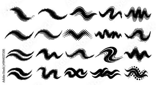 Lines vector set with wavy and curved black brush strokes and scribbles featuring line, illustration, graphic with
