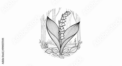 Delicate lily of the valley flowers bloom in a forest clearing