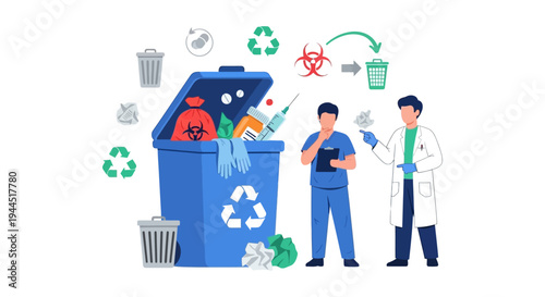 Healthcare Waste Management: Professionals Oversee Safe Disposal, Recycling, and Biohazard Control System