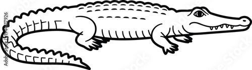 Black and white line of a crocodile line reptile animal scaly