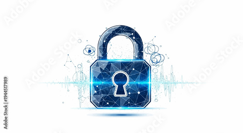Digital lock with abstract network and sound wave elements