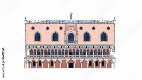Ornate Venetian palazzo facade with arched colonnade and decorative windows