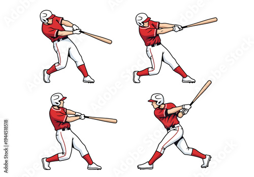 collection set vector illustration of Baseball batter swing sequence showing step by step hitting motion isolated on white background