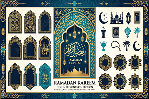 Ramadan Kareem Islamic design elements and ornaments for greeting cards and invitations