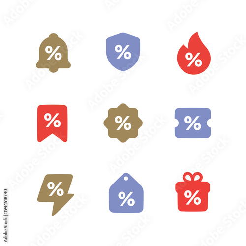 Sale and Discount Solid Icon Set. Flash Sale, Black Friday Promotion, and Marketing Labels.
