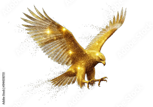 Golden eagle flying with wings spread majestically isolated on transparent background