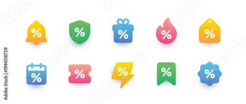 Sale and Discount Solid Icon Set. Flash Sale, Black Friday Promotion, and Marketing Labels.
