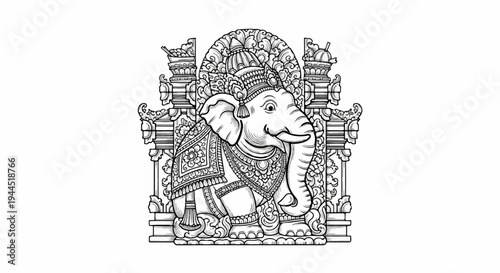Ornate elephant sculpture with intricate carvings and ornate headdress