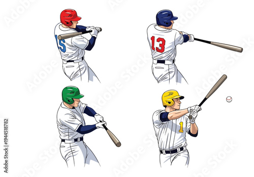 collection set vector illustration of Baseball batter swing sequence showing step by step hitting motion isolated on white background