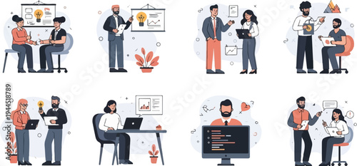 Diverse professionals collaborate on projects using technology and creative ideas