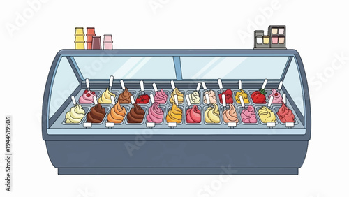 Display case filled with colorful scoops of gelato and ice cream