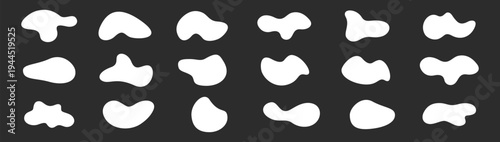 Organic abstract blob shapes collection, fluid inkblot pebble and liquid drop silhouettes, irregular vector elements set