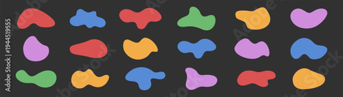 Abstract organic fluid shapes set, irregular blob inkblot pebble and liquid drop silhouettes, modern vector design elements collection