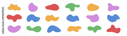 Abstract organic fluid shapes set, irregular blob inkblot pebble and liquid drop silhouettes, modern vector design elements collection isolated on transparent background