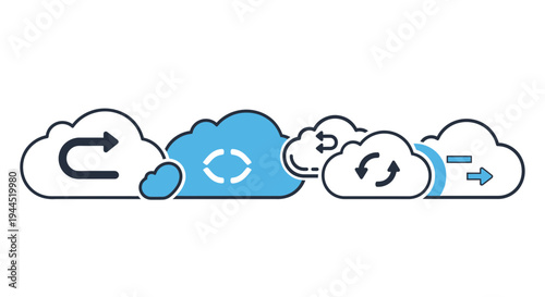 Series of cloud icons representing different software development and deployment cycles