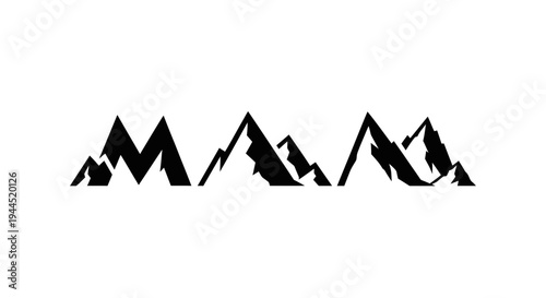 Abstract black and white mountain silhouette design with layered peaks