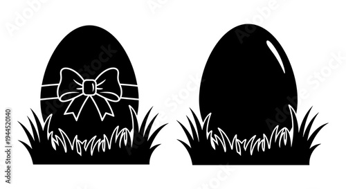 Decorative easter eggs with contrasting designs placed on grassy patches Vector, illustration