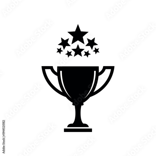 Trophy Cup with Stars Silhouette Vector Graphic