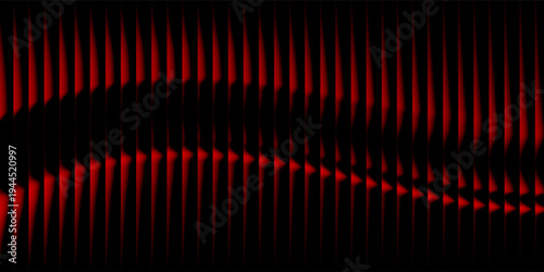 Abstract black background with glowing vertical red ribbed lines, creating a fractal glass effect, digital noise, or glitch. Editable vector illustration.