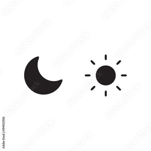 Sun and moon icon vector day and night icon set. dark and light mode icons , Screen brightness and contrast level signs and symbols for app user interface and web elements