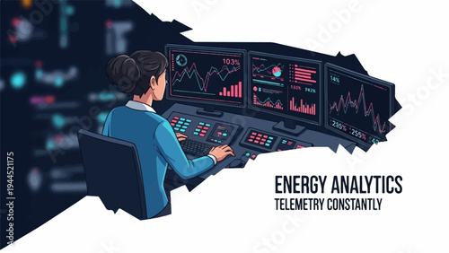 Person analyzing complex data on multiple screens in a dark room