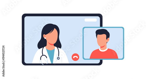 Telemedicine Video Call: Doctor Consulting Patient Online via Tablet. Virtual Healthcare, Remote Medical Consultation, Digital Health Technology.