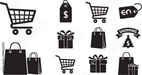 Black and white shopping icons and symbols collection