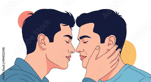 Two men close up intimate conversation portrait soft lighting emotional connection illustration