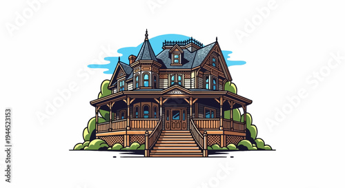 Victorian house with wide porch and grand staircase