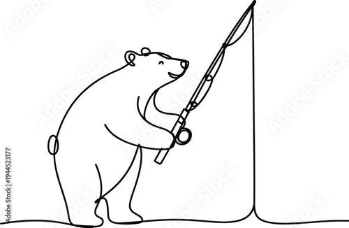 Black line of bear holding fishing rod polar bear line black line