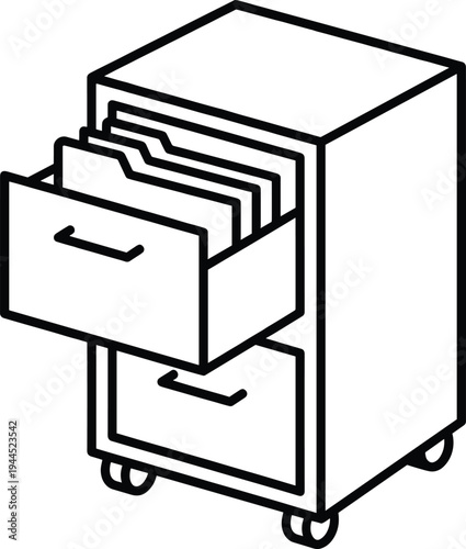 Office filing cabinet with drawers and documents line icon vector illustration for document storage organization archive furniture outline design