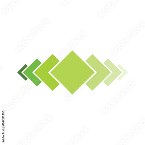 Gradient colored arrows and diamonds in row fading from left to right on transparent background
