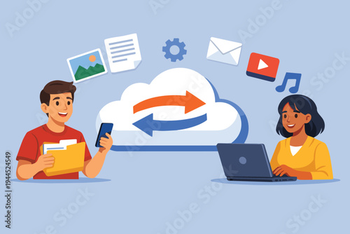 Cloud file sharing and data sync vector illustration