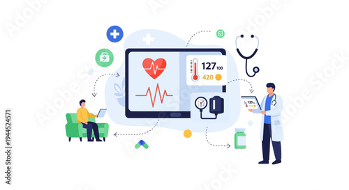 Telemedicine and Digital Healthcare Concept with Doctor Monitoring Patient Data Remotely