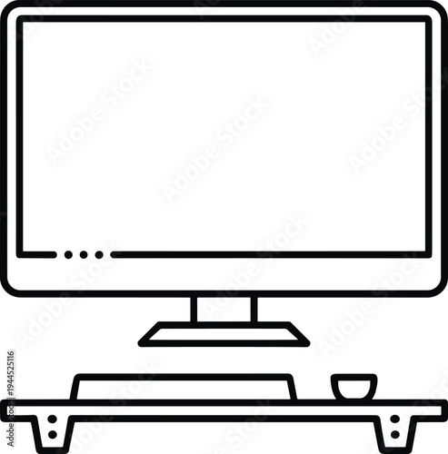 Minimal computer monitor on desk line icon vector illustration modern workspace technology concept isolated outline design for office desktop display