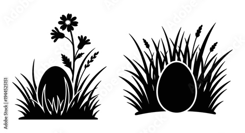 Easter eggs hidden amongst springtime flora in silhouette style Vector, illustration