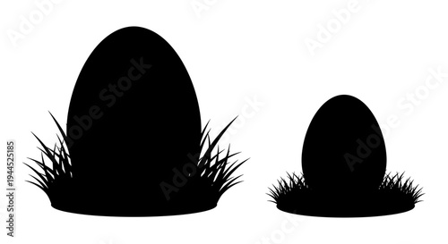 Two contrasting eggs emerging from the grassy ground in silhouette style Vector, illustration
