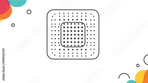 Simple square adhesive bandage icon with a perforated texture is centered on a white background with colorful corner accents.