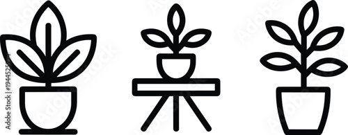 Indoor houseplant line icons set with potted plants and decorative foliage outline vector illustration for home decor gardening and interior design