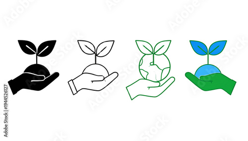 Four stages of a plant growing from seed to full bloom with blue petals isolated on transparent background