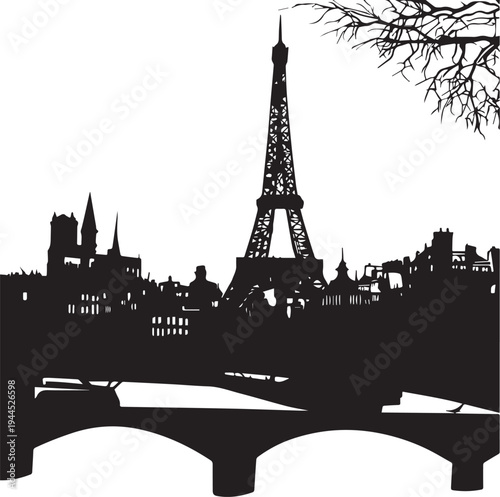  Paris City of Light Silhouette - Eiffel Skyline & Seine Icon