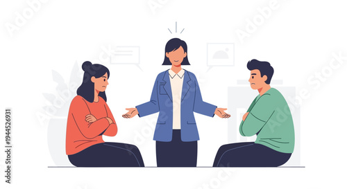 Professional Mediator Helping Upset Couple Resolve Conflict and Disagreement - Relationship Counseling Session