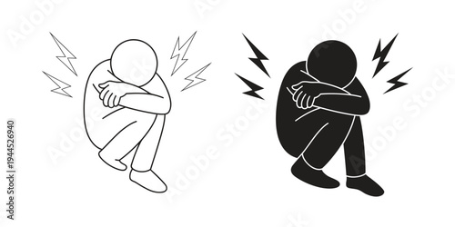 Anxiety or stress icons vector, line and glyph design with editable stroke, mental health awareness symbols, emotional pressure, burnout concept, minimalist icon set.